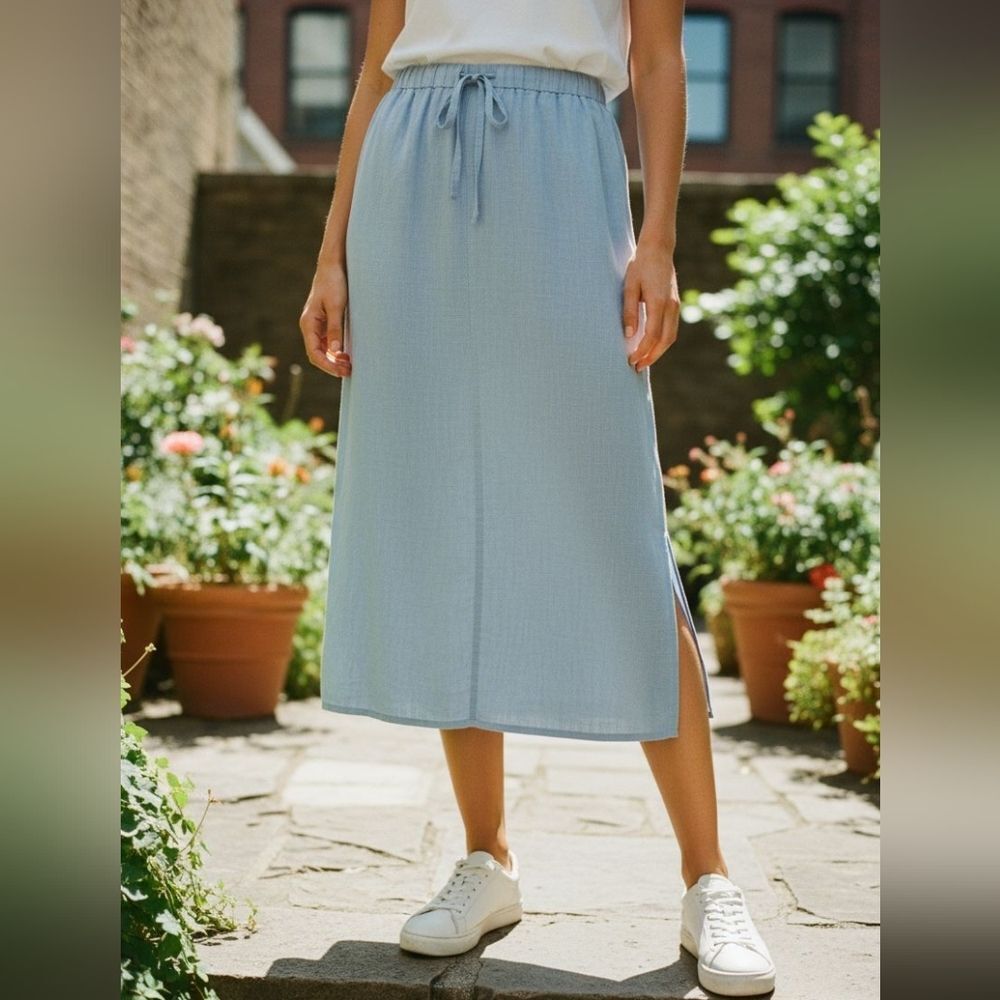 Elegant Light Blue Midi Skirt